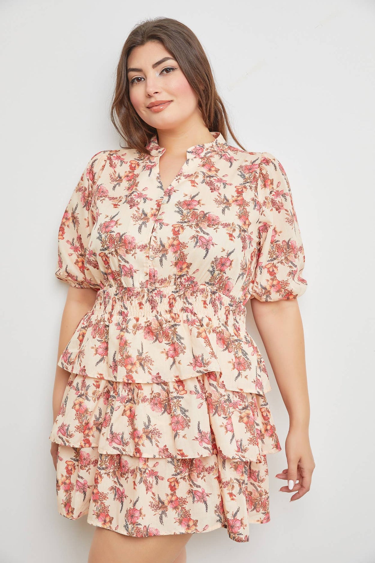 Plus Floral Tiered Mini Dress