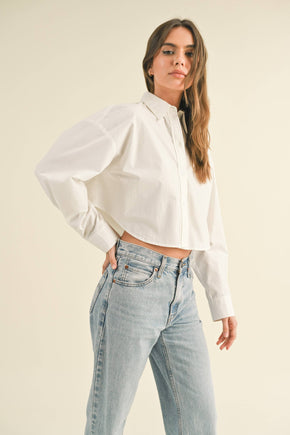 White Cropped Button Down Top