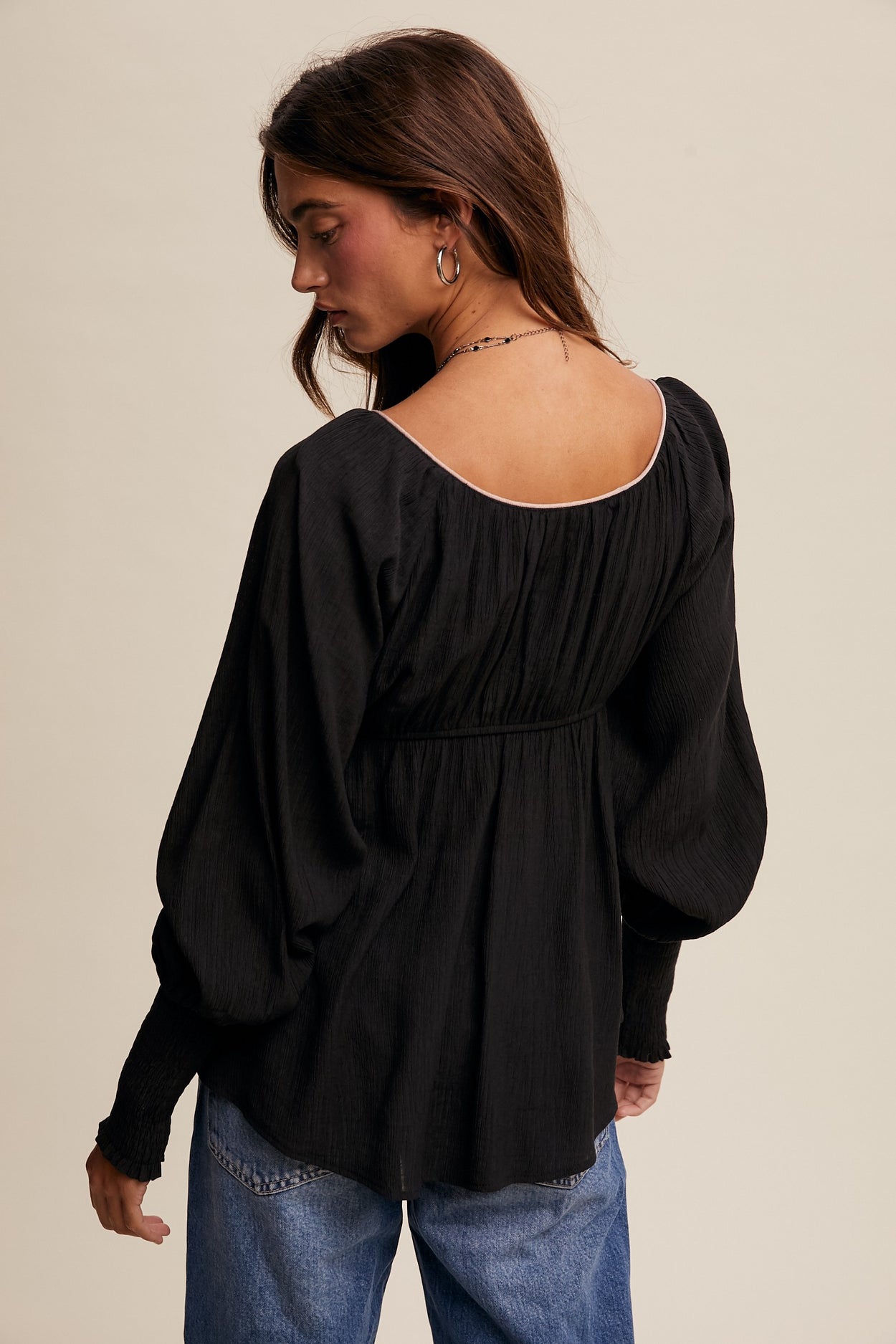 Button Front Pink Contrast Blouse Top