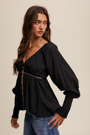 Button Front Pink Contrast Blouse Top