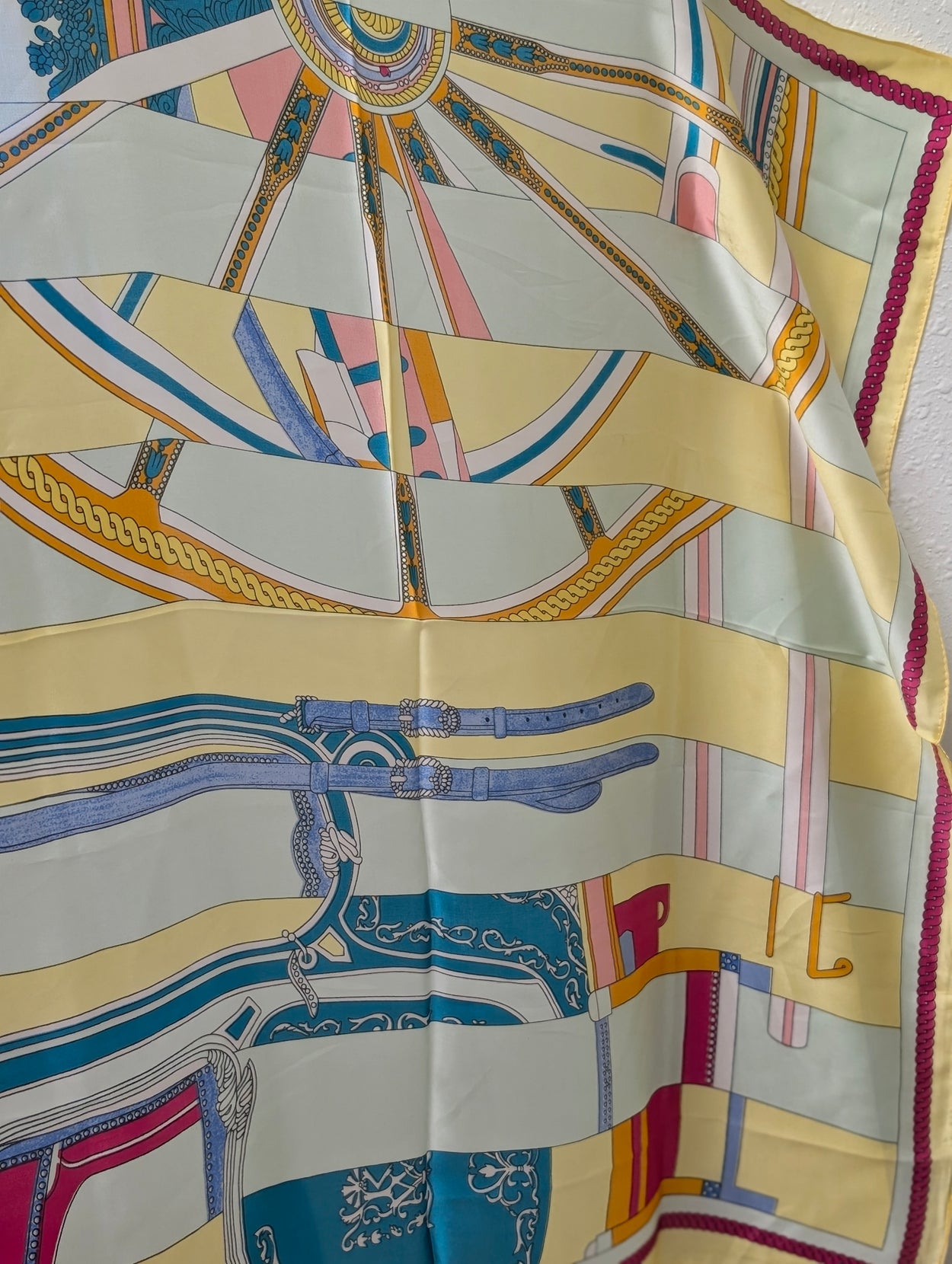 Yellow Patterned Silky Scarf