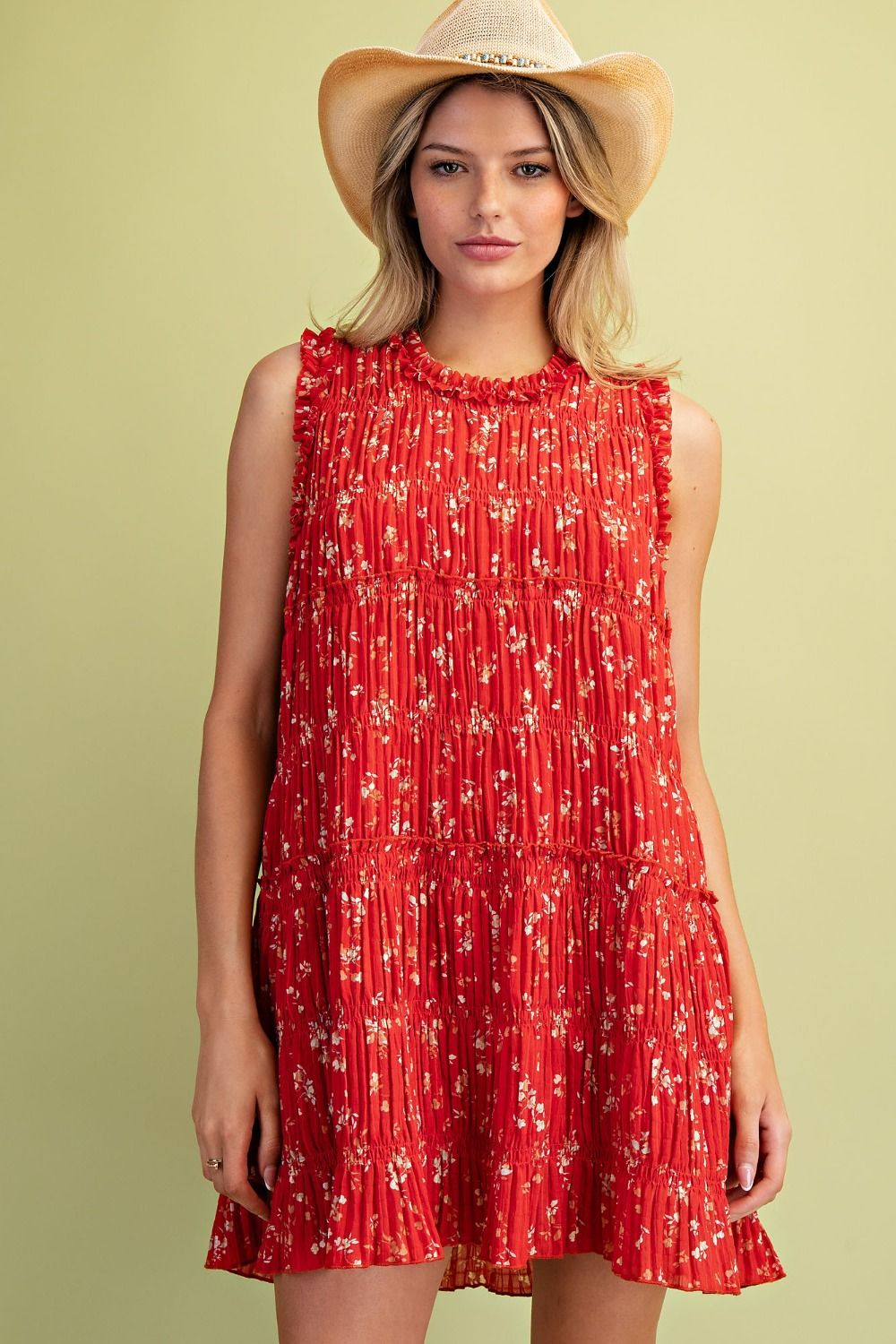 Boho Red Sleeveless Chiffon Dress